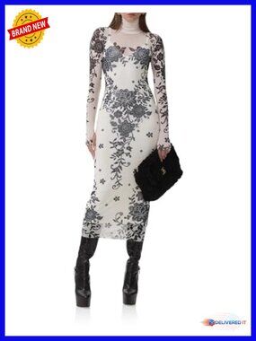 Turtleneck Long Sleeve Mesh Bodycon Midi Dress with Removable Slip